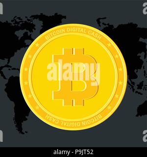 bitcoin on world map black Stock Vector