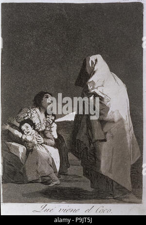 Los Caprichos, series of etchings by Francisco de Goya (1746-1828), plate 3: 'Que viene el coco' … Stock Photo