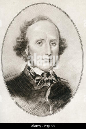 Jakob Ludwig Felix Mendelssohn Bartholdy, 1809 –1847, born as Felix Mendelssohn.  German composer, pianist, organist and conductor of the early romantic period. Illustration by Gordon Ross, American artist and illustrator (1873-1946), from Living Biographies of Great Composers. Stock Photo
