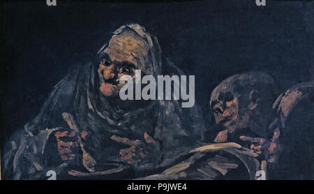 Two Old Men Eating Soup (The Witchy Brew). Artist Goya, Francisco