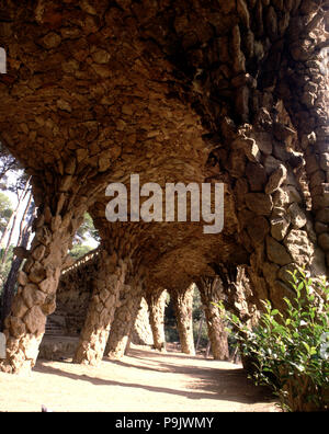 Detail of the columns walk in the Güell Park, designed by architect Antoni Gaudi between 1900/14. Stock Photo