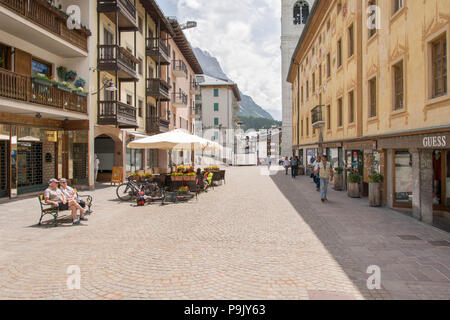 Europe, Italy, Veneto, Cortina d'Ampezzo - city centre, Corso Italia street Stock Photo