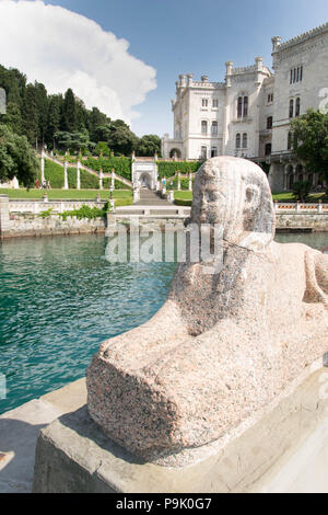 Europe, Italy, Friuli-Venezia Giulia, Trieste. Miramare Castle (Castello Miramare) - sphinx Stock Photo