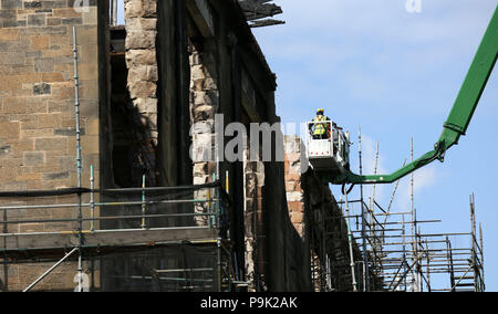 Ongoing work continues to dismantle the Glasgow School of Art's Mackintosh building, after a second fire damaged the site at the start of July. Stock Photo