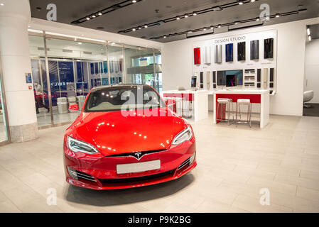 Tesla Model S electric car showroom at Canary Wharf, London, UK Stock Photo