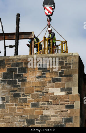 Ongoing work continues to dismantle the Glasgow School of Art's Mackintosh building, after a second fire damaged the site at the start of July. Stock Photo