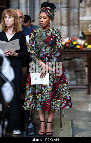 Zamaswazi Dlamini-Mandela, grand-daughter of Nelson Mandela, attends a service to mark the centenary of the birth of the former South African President at Westminster Abbey in London where a memorial stone was dedicated to the late South African Leader. Stock Photo