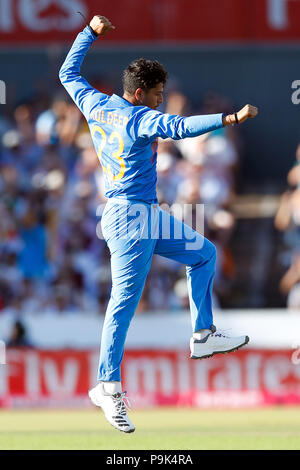 India's Kuldeep Yadav during the 1st Vitality IT20 Series match at Emirates Old Trafford, Manchester. Stock Photo