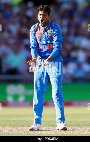 India's Kuldeep Yadav during the 1st Vitality IT20 Series match at Emirates Old Trafford, Manchester. Stock Photo