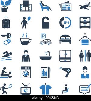 Beautiful, Meticulously Designed Hotel Services Icons Set - Blue Version Stock Vector
