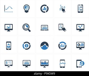 Beautiful, Meticulously Designed Online Business Report Icons - Blue Version Stock Vector