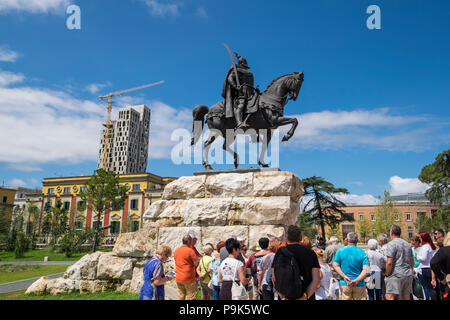 Albania, Tirana, Skanderberg main square, statue of Skanderbeg Stock Photo
