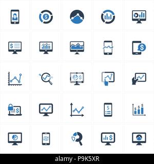 Beautiful, Meticulously Designed Online Business Report Icons - Blue Version Stock Vector