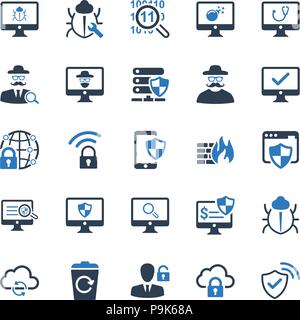Beautiful, Meticulously Designed Cyber Security Icons - Blue Version Stock Vector