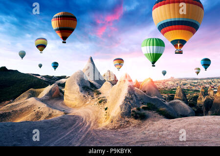 Color balloons in the sunrise sky Stock Photo