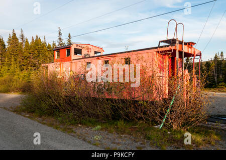 Abandoned locomotive at remains of Trinity Loop amusement park in Newfoundland. DETAILS IN DESCRIPTION. Stock Photo