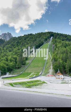 Europe, Slovenia, Ratece (Planica). Planica Nordic Centre building with ...