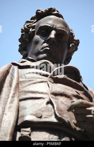 Statue of Oliver P. Morton at the Soldiers and Sailors Monument in Monument Circle in Indianapolis, Indiana. Stock Photo