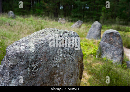 Stone Cirle of Prehistoric Goth burial ground Rezerwat przyrody Kamienne Kregi (Stone Circles nature reserve) from I to III century AD in Odry, Poland Stock Photo