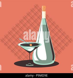 retro party card with drink bottle vector illustration design Stock Vector