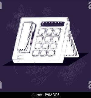 office phone icon over black background, sketch design. vector illustration Stock Vector