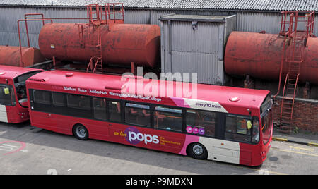 Warringtons Own Buses, Pops bus, main depot,  Wilderspool Causeway, Cheshire, North West England, UK Stock Photo