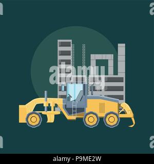construction design with grader truck and construction structure  over green background, colorful design. vector illustration Stock Vector