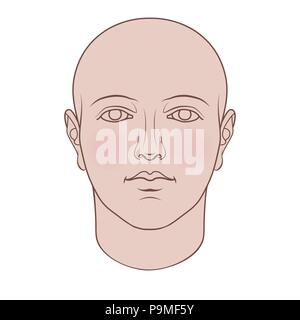 Hand drawn human head in face. Flat vector isolated on white background. Stock Vector