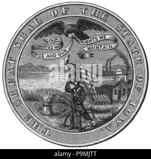 . English: Seal of Iowa, a state of the United States. published 1879 122 AmCyc Iowa - seal Stock Photo