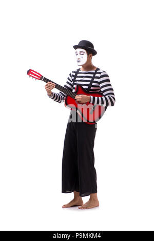 Mime playing guitar isolated on white Stock Photo