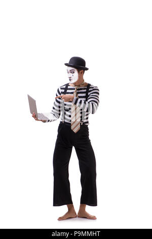 Mime with laptop isolated on white background Stock Photo