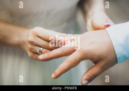 Wedding Ceremony Groom Putting Ring Bride's Finger Close Macro Stock Photo  by ©Stylish_Pics 266419366