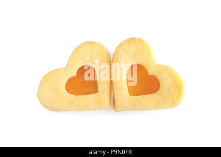 Heart shaped shortbread cookies isolated on white background Stock Photo