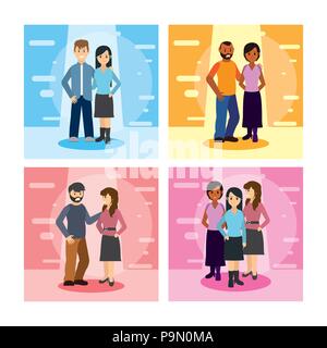 Set of young couple cartoons Stock Vector