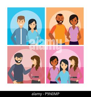 Set of young couple cartoons Stock Vector