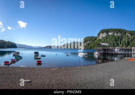 Pier Dock in Bahia Mansa Bay at Nahuel Huapi Lake - Villa La Angostura, Patagonia, Argentina Stock Photo