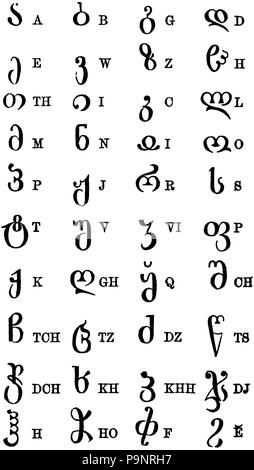 121 AmCyc Georgia (Russian Transcaucasia) - Georgian language alphabet Stock Photo