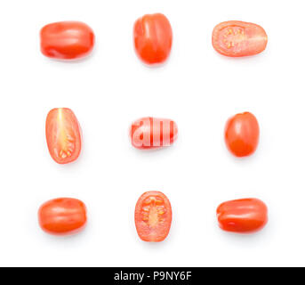 Cherry tomatoes top view pattern collection isolated on white background Stock Photo