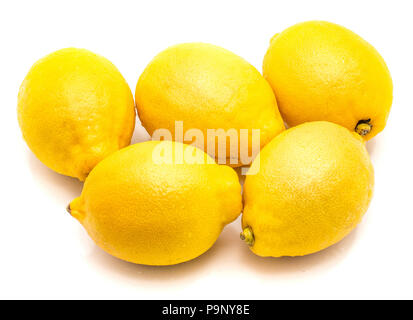Composition of five whole yellow lemons isolated on white background Stock Photo