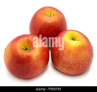 Three whole red Kanzi apples isolated on white background Stock Photo