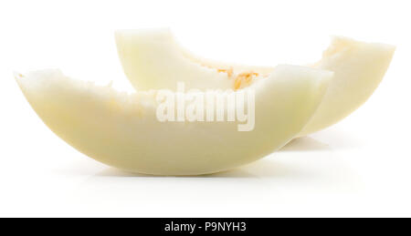 Two melon (Piel de Sapo, Honeydew) slices isolated on white background fresh Stock Photo