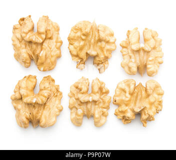 Shelled walnuts top view collection isolated on white background six Stock Photo