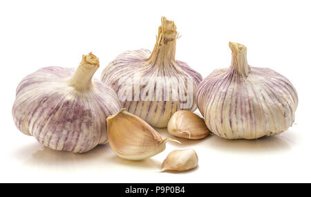 Garlic isolated on white background three bulbs three cloves Stock Photo