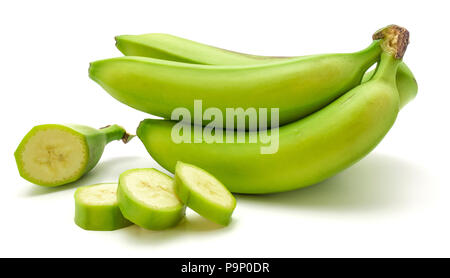 One plantain cluster and slices isolated on white background Stock Photo