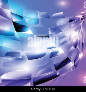 Blue purple turquoise black glowing spiral mosaic rounded corners square tiles vector background Stock Vector