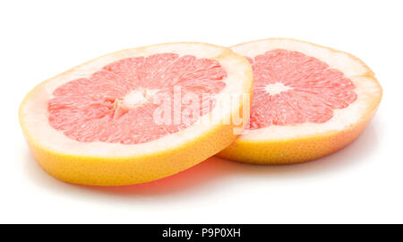 Two red grapefruit ring slices isolated on white background Stock Photo