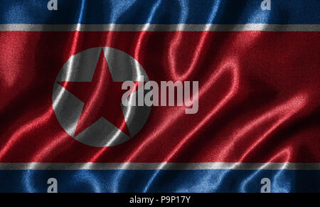 North Korea flag - Fabric flag of North Korea country, Background and wallpaper of waving flag by textile. Stock Photo