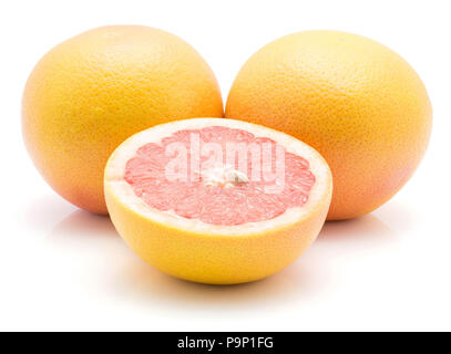 Red grapefruits isolated on white background two whole one half Stock Photo