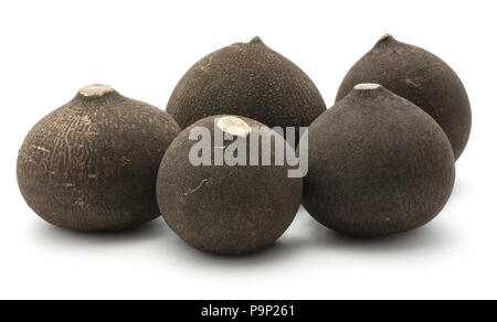 Black radish five fresh bulb roots stack isolated on white background Stock Photo