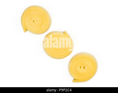 Slovak smoked cheese top view isolated on white background three pieces Stock Photo